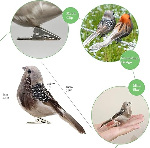 LWINGFLYER Lot de 12 Oiseaux Artificiels à Clipser en Forme de Moineau Réaliste en Mousse de 10,2 CM pour Travaux Manuels Décoration de Sapin de Noël Affichage Saisonnier - Nail Gallerys
