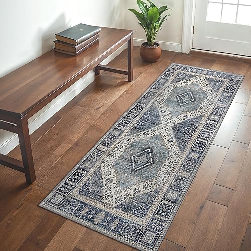 GENIMO Tapis Chambre Vintage Tapis Salon Oriental Doux Antidérapant Lavable en Machine Tapis Décoratif de Style Moderne pour Entree Interieur, 160x230CM, Bleu - Nail Gallerys