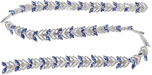 1 Yard Cristal Strass Chaîne Garniture 2.3cm Largeur Feuille Forme Ruban de Diamant Étincelant pour Vêtements, Fabrication de Bijoux, Ceinture, Décoration de Robe de Mariage(Bleu) - Nail Gallerys