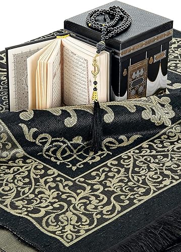 ihvan online Tapis de prière musulman et coran avec perles de prière, boîte décorative Kaaba, cadeau islamique pour homme et femme, ensemble élégant pour le Ramadan, l'Aïd, la Umra, un anniversaire, - Nail Gallerys