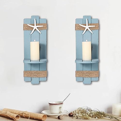 SOMTO Lot de 2 bougeoirs muraux en forme d'étoile de mer, décoration murale sur le thème de l'océan, décoration rustique nautique pour salle de bain, salon, salle à manger et bureau - Nail Gallerys