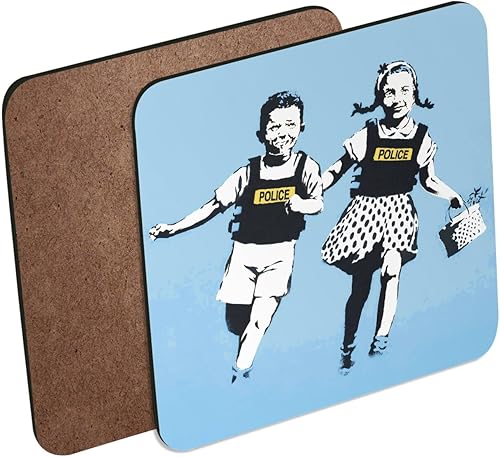 sous Verre en céramique - Banksy Jack & Jill Police Enfant Gillet Pare Balle - 1 unité (100 x 100 mm) - Nail Gallerys