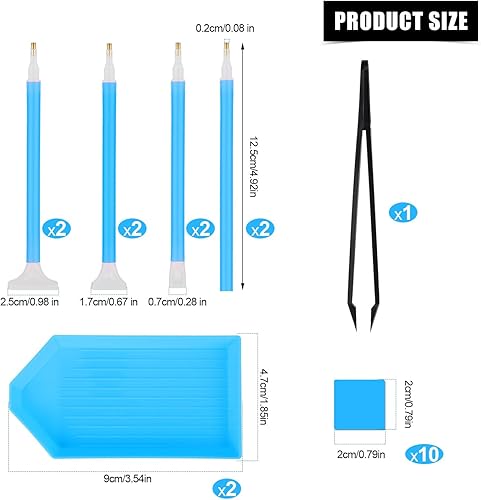 21pcs Outils de Peinture Diamant DIY, Stylos de Peinture Diamant Colle Argile Pincettes et Plateau Plastique Fournitures et Accessoires de Peinture Diamant pour l'Art l'Artisanat (Bleu) - Nail Gallerys