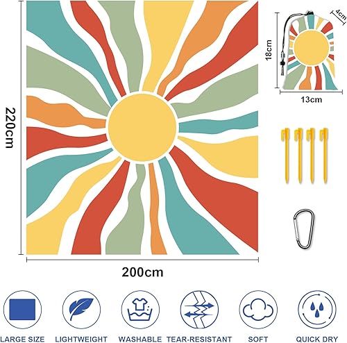Tapis de Plage Mandala 220 x 200cm Grande, imperméable, Anti Sable, Lavable Couverture de Pique-Nique, pour Le Voyage, Le Camping, Les Vacances, Camping, Plage, Jardin-Sac de Transport Inclus（Bleu） - Nail Gallerys