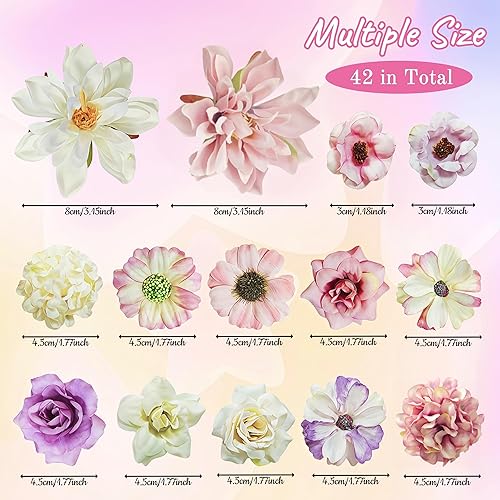 CaiTang 42 Pièces Fleurs Artificielles, Fleur Artificielle Deco, Blanche Rose Fausse Fleur, Fleur de Décoration de Gâteau, Fausses Fleurs Décoration pour DIY, Bouquet Scrapbooking Mariage Gâteau Fête - Nail Gallerys