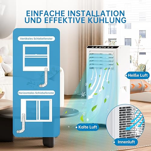 Climatiseur Mobile 12000 BTU, Refroidissement, déShumidification, Ventilateur à 2 Vitesses, Mode Sommeil Silencieux + Joint De FenêTre Et Tuyau d'éVacuation, IdéAl Pour La Maison/Le Bureau [Classe éNe - Nail Gallerys