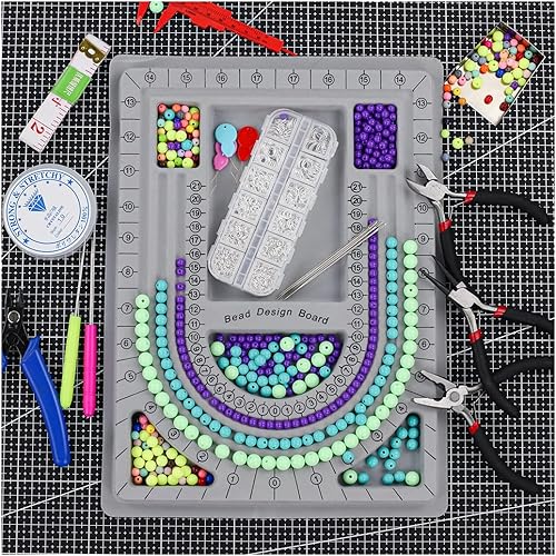 Plateau de perles pour la fabrication de bijoux -Fournitures de perles Pour fabrication de colliers et bracelets - Planche de mesure - Kit d'outils de bricolage avec pince à bijoux - Nail Gallerys