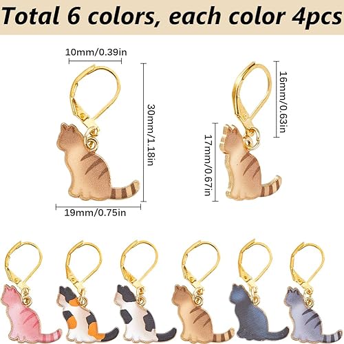 SUNNYCLUE 1 boîte de 24 marqueurs de Mailles au Crochet en Forme de Chat Breloques en Alliage Émaillé Mignon Drôle Animal Clips de Verrouillage Dorés Fermoirs Breloques pour Crochet Tricot Tissage Fab - Nail Gallerys