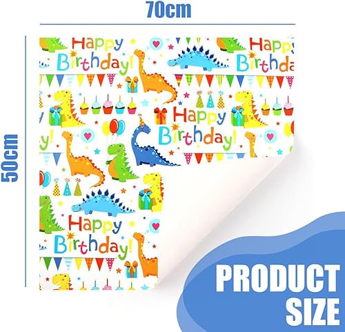 WUSJCOF 6 Feuilles Papier Cadeau Enfants, Réutilisable, Anniversaire, Emballage Cadeau Anniversaire, Décoration de Fête pour Garçons et Filles (70 x 50 cm) (Dinosaures) - Nail Gallerys