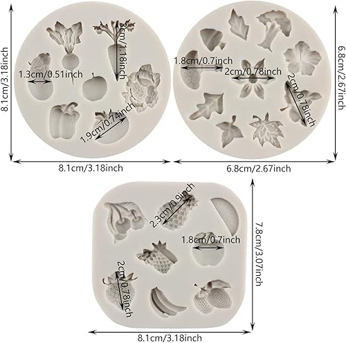 MYPRACS Légumes Fruits Radis Tomate Aubergine Chou Moule En Silicone Fraise Ananas Fondant Moule Pour Cupcake Topper Décoration De Gâteau Bonbons Chocolat Gomme Pâte Polymère Argile Ensemble De 3 - Nail Gallerys