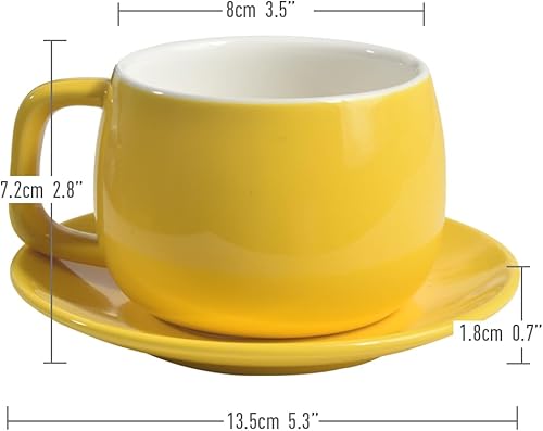 ionEgg Tasse à café en porcelaine avec soucoupe - 270 ml - Design minimaliste - Parfait pour latte, cappuccino et thé - Jaune - Nail Gallerys