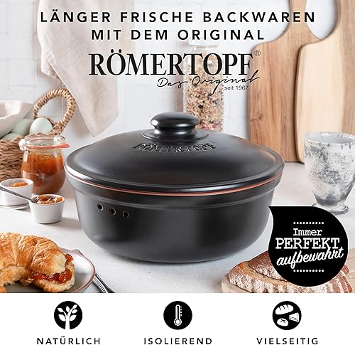 Romertopf Pot à pain rond Ø 30 cm – Boîte à pain noire en céramique – Pot en argile respirant pour une fraîcheur durable du pain et des petits pains - Nail Gallerys