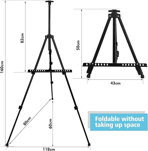 Pinsheng Chevalet Peinture Portables Chevalet de présentation avec sac,support de pinceaux, Chevalet d'atelier en Aluminium pour Tableau/Affiche/Mariage, pour Artistes, Enfants, Adultes, Noir - Nail Gallerys