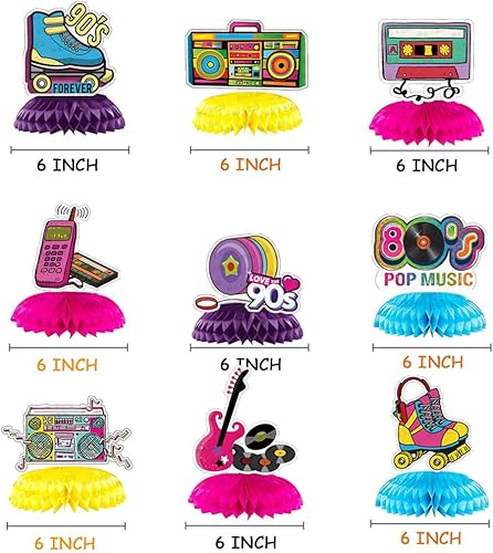 Kaxich 18 Pièces 90 Décorations des Années 80, 90s Centres de Table en Nid d' Abeilles Toppers Hipper Hop Party Décor de Table Rétro des Années 1980 Favor Décorations de fête Années 1990 - Nail Gallerys