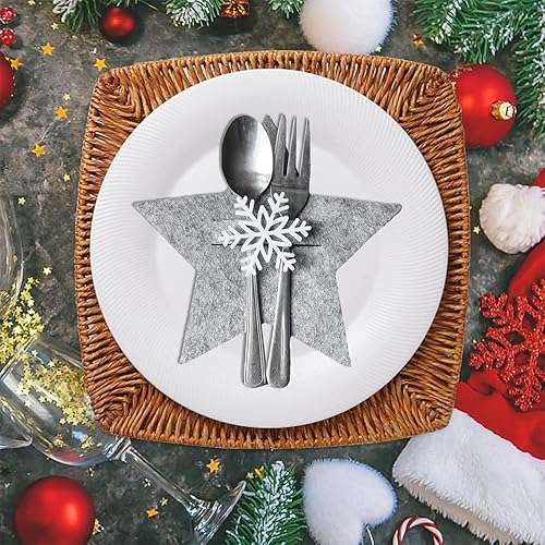 BNGXR Porte Couverts de Noël, 12 Pièces Porte Couverts Noël en Feutre en Forme de Flocon de Neige, Étoile Paniers à Couvert Decoration de Table Noël pour Décoration de Table de Fête de Noël - Nail Gallerys