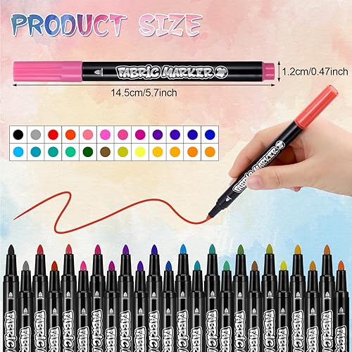 JIANTA Feutre Textile Permanent, 24 Couleurs de Peinture Textile Marqueur Textile et Tissu, Marqueurs pour Tissu Peinture Textile, Peinture Textile pour linge, chaussure, sac, tasse, etc. - Nail Gallerys