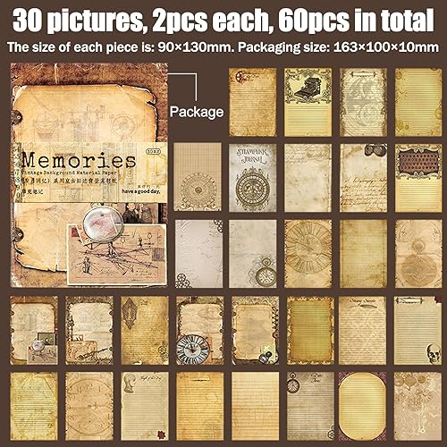 JSTHHTT Lot de 60 feuilles Papier de Scrapbooking Vintage, 10 Pcs Papier Dentelle Scrapbooking, Papier Journal Vintage Scrapbooking, pour Cartes de Vœux DIY, Albums Photo, Scrapbooking - Nail Gallerys