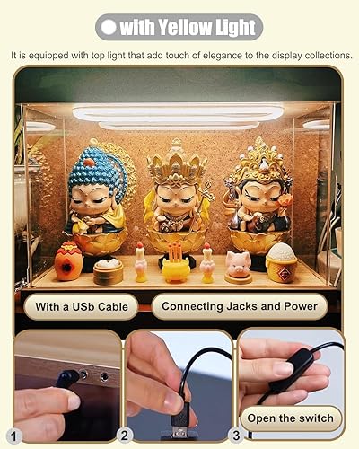 Vitrine Acrylique Vitrines de Magasin avec Éclairage LED et Porte, Boîte de Rangement Empilable pour Cosmétiques et Bijoux, Boîte de Rangement avec Couvercle et Socle en Bois pour Souvenirs(40x40x40cm - Nail Gallerys