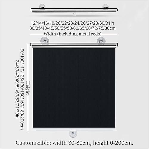 Stores enrouleurs Pare-Soleil sans perçage, Stores enrouleurs occultants à Ventouse, Stores enrouleurs Thermiques pour fenêtre, Rideaux occultants 30/45/50/65/70 cm, Noir - 45 x 160 cm/18 x - Nail Gallerys