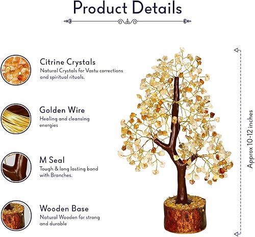 ABHISUBYA Arbre en cristal de citrine – Cristaux de chakra pour débutants – Cadeaux pour femme – Décoration de bureau – Pierres précieuses de guérison – Cadeaux de méditation - Nail Gallerys