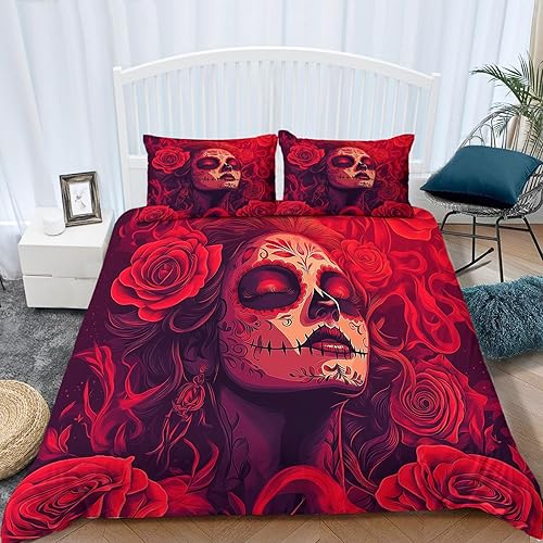 Générique Housse de Couette 240x260 cm Geisha Japonaise Rouge Sakura Parure de lit en Coton Polyester avec Fermeture Éclair Doux et Durable, avec 2 Taies d'oreiller 65x65cm - Nail Gallerys