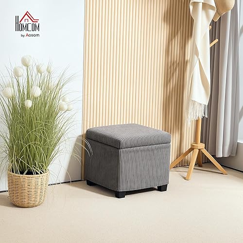 HOMCOM Coffre Pouf Rangement 30 L, Tabouret de Rangement avec Couvercle Amovible, Ottoman Repose-Pied Cube rembourré en Velours côtelé, pour Salon Chambre entrée, Charge 120 Kg, 40 x 40 x 40 cm, Gris - Nail Gallerys
