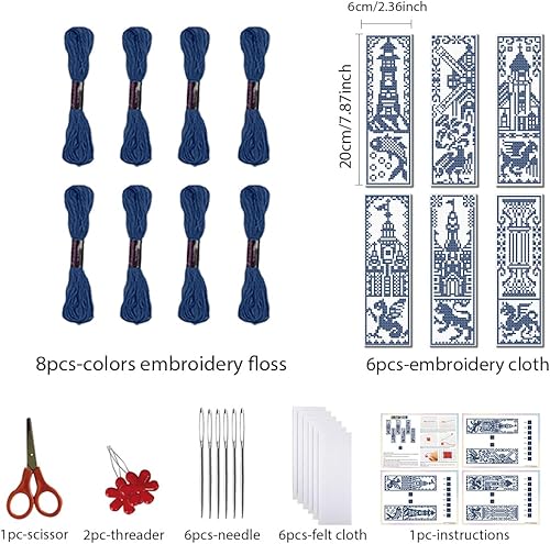 FREEBLOSS 6 ensemble de Kits de Marque Pages de Point de Croix Estampillés Monochrome Kit de Marque Pages de Point de Croix Kit de Marque Pages de Broderie pour Débutants 8x2.4'' - Nail Gallerys