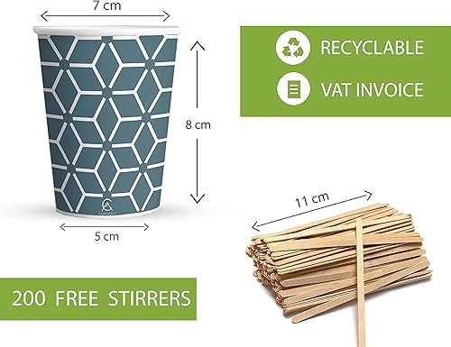 Caramont,7 Oz 200 Gobelets en Carton avec Agitateurs en Bois,Écologique et Jetables,Résistant à la Chaleur,pour la Boisson Froide et Chaude en Carton de Qualité,Ideal pour Café,Thé,Anniversaire,etc. - Nail Gallerys