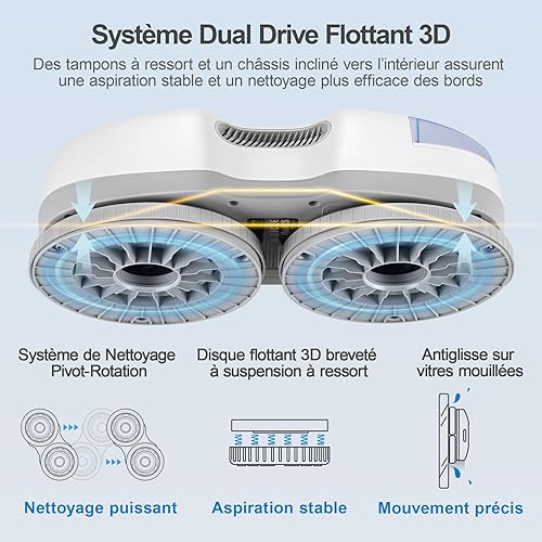 HUTT S7 Robot Nettoyeur de Vitres 5500Pa, Robot Laveur de Vitre avec Gicler l'eau Automatique, Châssis 3D Flottant, Système de Protection Multiples, Télécommande - Nail Gallerys