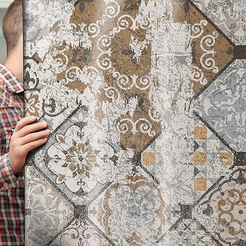 Vinyle adhésif décoratif pour réfrigérateur, spécial sans bulles, vintage Worn Tiles (70 x 185 cm) - Nail Gallerys