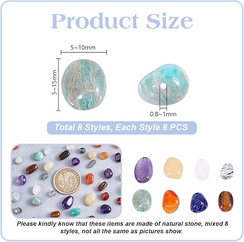 PH Pandahall 64pcs Perles en Pierre Naturelle 8 Styles Perles de Cristal Irrégulières 5~10mm Perles en Vrac Pépites de Pierre Polies Perles Méditation pour la Fabrication de Bijoux - Nail Gallerys