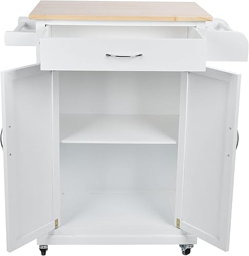 Chariot de cuisine à roulettes Multi rangements avec tiroirs et Placard 2 Portes, desserte sur roulettes Meuble de Cuisine de Service Roulant en Bois, Meuble de Rangement Salon 82 x 40 x 89 cm Blanc - Nail Gallerys