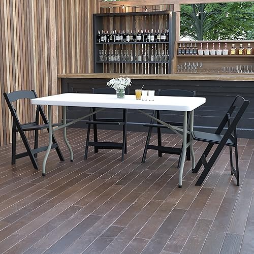 Flash Furniture Table Pliante, 1,5 m, métal, Plastique, polyéthylène, Blanc Granit - Nail Gallerys