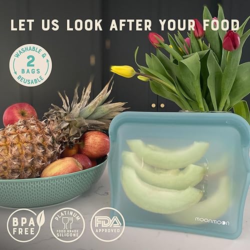Moonmoon Lot de 2 sacs de congélation réutilisables en silicone Transparent XL 1500 ml - Nail Gallerys