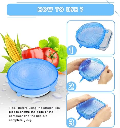 Couvercle Silicone Alimentaire 12 Pièces, Couvercle Silicone Extensible Réutilisable sans BPA, eco Couvercle Casserole Silicone Universel de 6 Tailles Différentes - Nail Gallerys
