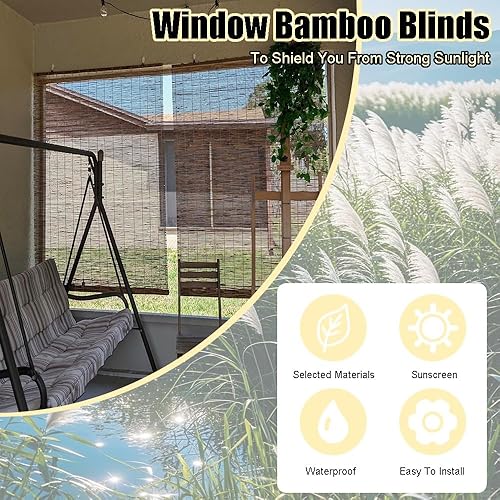 Store en Bambou Exterieur Store Enrouleur Imperméables Terrasse Rideau De Roseau Rétro avec Levage pour Jardin Fenêtre Porte Cuisine 50 70 90 110 130 150 170 180cm - Nail Gallerys