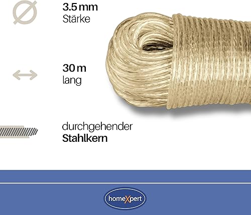 Home Xpert Storm Corde à Linge avec Insert en Acier Épaisseur 5 mm Longueur 30 m - Nail Gallerys