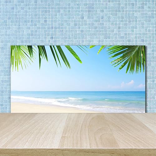 Tulup Crédence de cuisine 125x50cm Dosseret en verre Fond de hotte Verre de sécurité trempé Splashback Guard - Paysage - Vert - Plage Tropicale - Nail Gallerys