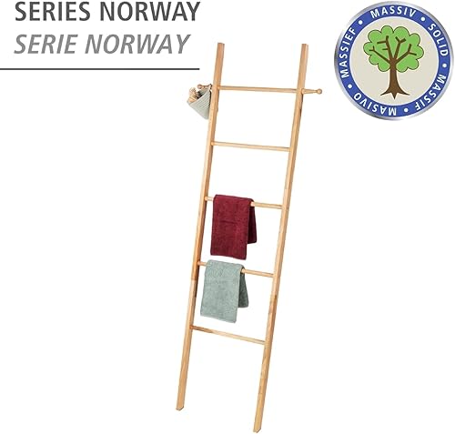 WENKO Échelle Porte-Serviettes Norway, échelle pour Serviettes/vêtements Style Scandi, 5 tringles Porte-Serviettes et 2 Crochets, Peut être positionnée à volonté, en Bois de Noyer Massif, 43x170x4cm - Nail Gallerys