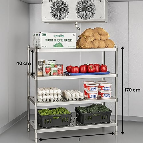 Générique Rayonnage INOX Professionnel – 4 Étagères Ajourées – 1000 à 1800 mm – Acier Inoxydable, Pieds Réglables, Modulable – Idéal Cuisine, Chambre Froide, Restauration (Longueur 100 cm) - Nail Gallerys