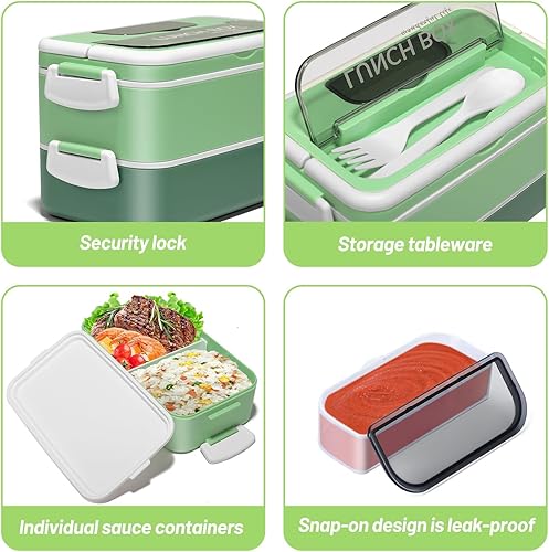 Anykuu 1600 ML, Bento Lunch Box Double Couche avec Cuillère, Fourchette et 3 compartiments Enfant Anti-Fuite Écologique Hermétique, Convient au Micro-ondes au Lave-vaisselle - Nail Gallerys