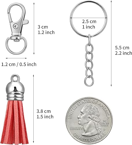 Naler 24 sets anneaux porte-clés en vrac Fermoirs pivotants fendus avec chaîne Cuir Tassel Pendentifs en suédine Tassel 72 Pcs - Nail Gallerys
