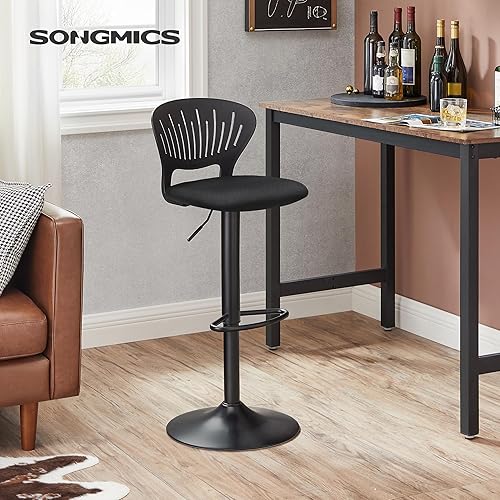 SONGMICS Tabouret Bar, Lot de 4, Chaise Bar, Chaise Haute Cuisine, Siège, Réglable en Hauteur, avec Dossier Incurvé, Assise Rembourrée, Repose-Pieds, Toile Respirant, Pivotant à 360°, Noir LJB04BK-4 - Nail Gallerys