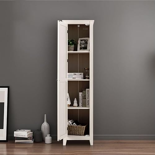 Armoire haute et fine autonome avec 4 étagères et porte polyvalente pour salle de bain, salon, chambre à coucher – Finition blanche - Nail Gallerys