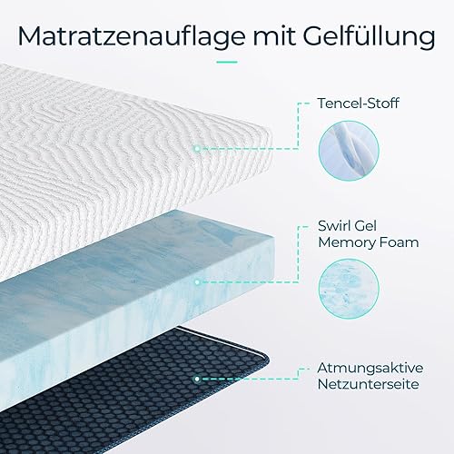 LINSY Home Surmatelas en Gel à mémoire de Forme, 160 x 200 cm, Hauteur 7,5 cm, surmatelas en Gel à mémoire de Forme, dureté H2 et H3, avec Housse Lavable - Nail Gallerys