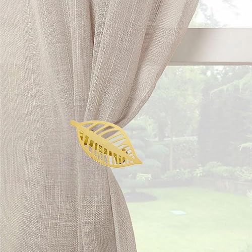 2 Embrasses, Pinces à Rideaux décoration en Metal, modèle Feuille Couleur Or Mat - Nail Gallerys