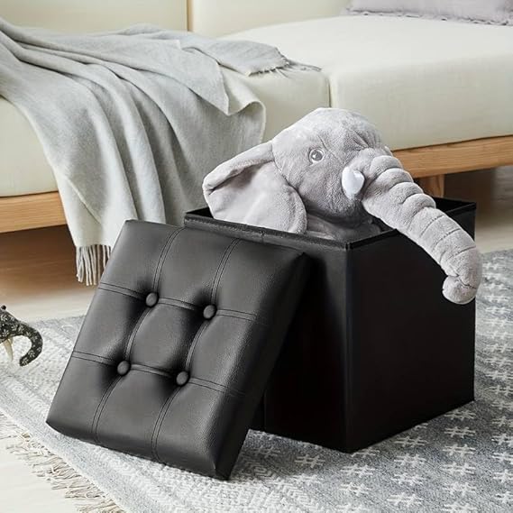 HOMEROKK PARIS - Pouf Coffre de Rangement - Qualité supérieure - Similicuir - Repose Pied -Tabouret Pliant - Bureau - Jouet Enfant - Charge Max de 200 kg (Blanc, CARRÉ (38 X 38 CM)) - Nail Gallerys