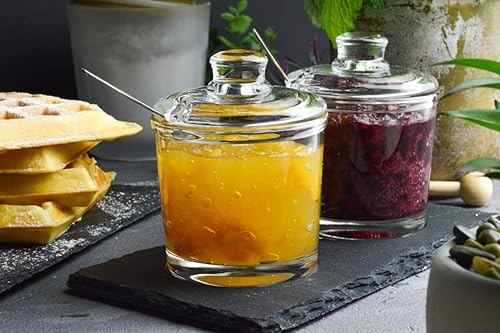 Lot de 2 pots à épices sur plateau en ardoise avec cuillère pour confiture, miel, sucre, sel, parmesan. - Nail Gallerys