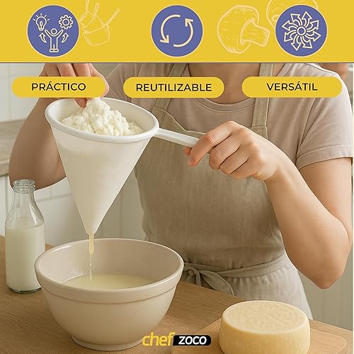 CHEFZOCO Passoire de cuisine multifonction en tissu, passoire kéfir, filtre efficace pour huile et jus, manche en plastique, avec 2 crochets de fixation, diamètre de la passoire 10 cm - Nail Gallerys