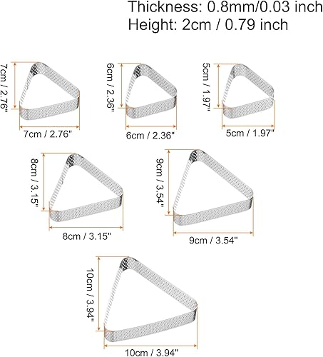 sourcing map Lot d'anneaux à gâteau perforés en acier inoxydable - Triangle - Antiadhésif - Pour tartelettes - Pour faire des gâteaux et des desserts à la française, des fruits - Nail Gallerys